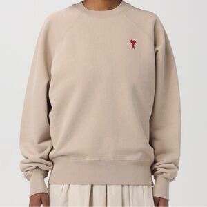 AMI Paris de Cœur Beige Taupe Brown Crewneck Sweatshirt in Champagne